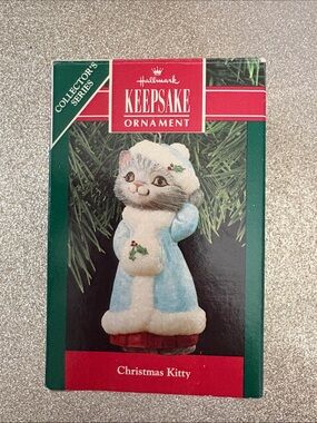 Hallmark Christmas Kitty Ornament in Light Blue and White